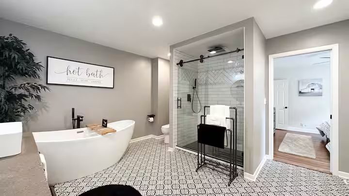 Primary bathroom in the three-bedroom home